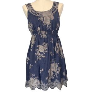 Love Culture Embroidered Floral Mini Dress - Navy Blue/Lavender, Size Medium